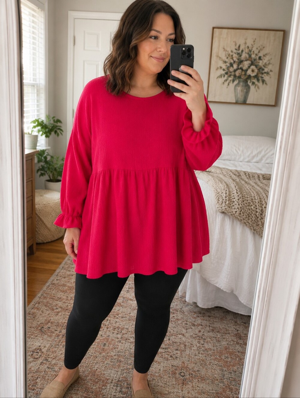 Emery Rose 5XL Red Babydoll Tunic Top Ruffle Bell Sleeve Plus Size